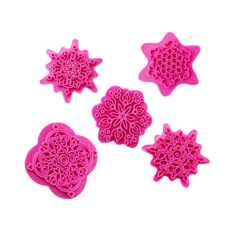 5pcs/set Cookie Mold Stamp Biscuits Molds Cutter Pink DIY Fondant Baking 