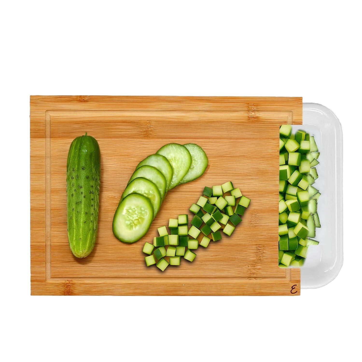 Emeril Lagasse Bamboo Cutting Board with Tray – Multifunction Wood Cutting Board with Pull-Out Container, Juice Groove, Anti-Skid Design, Kitchen Gift Idea