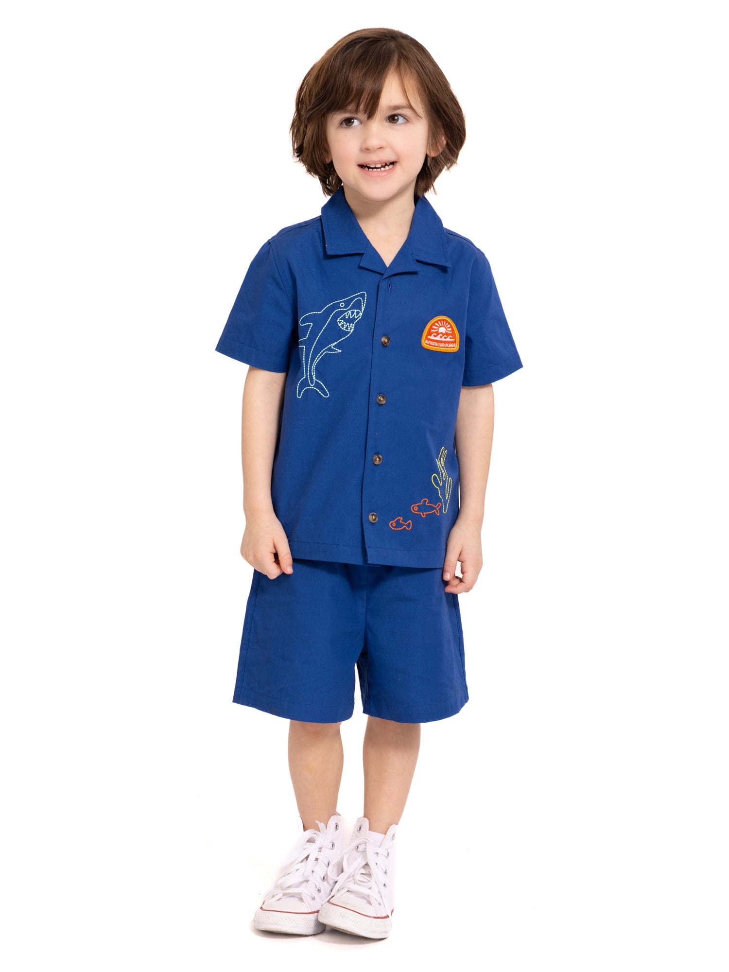 Wonder Nation Toddler Boys Short Sleeve Button Shirt and Matching Shorts Set, 2-Piece, Sizes 12M-5T
