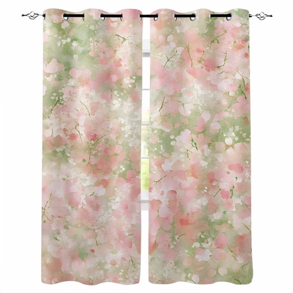 Pink Green Flower Blackout Curtains 39 Inches Long,Thermal Insualted Grommet Curtains & Drapes,Watercolor Summer Botanical Room Darking Curtains for Living Room Bedroom Windows 2 Panels 27.5"W x39"L