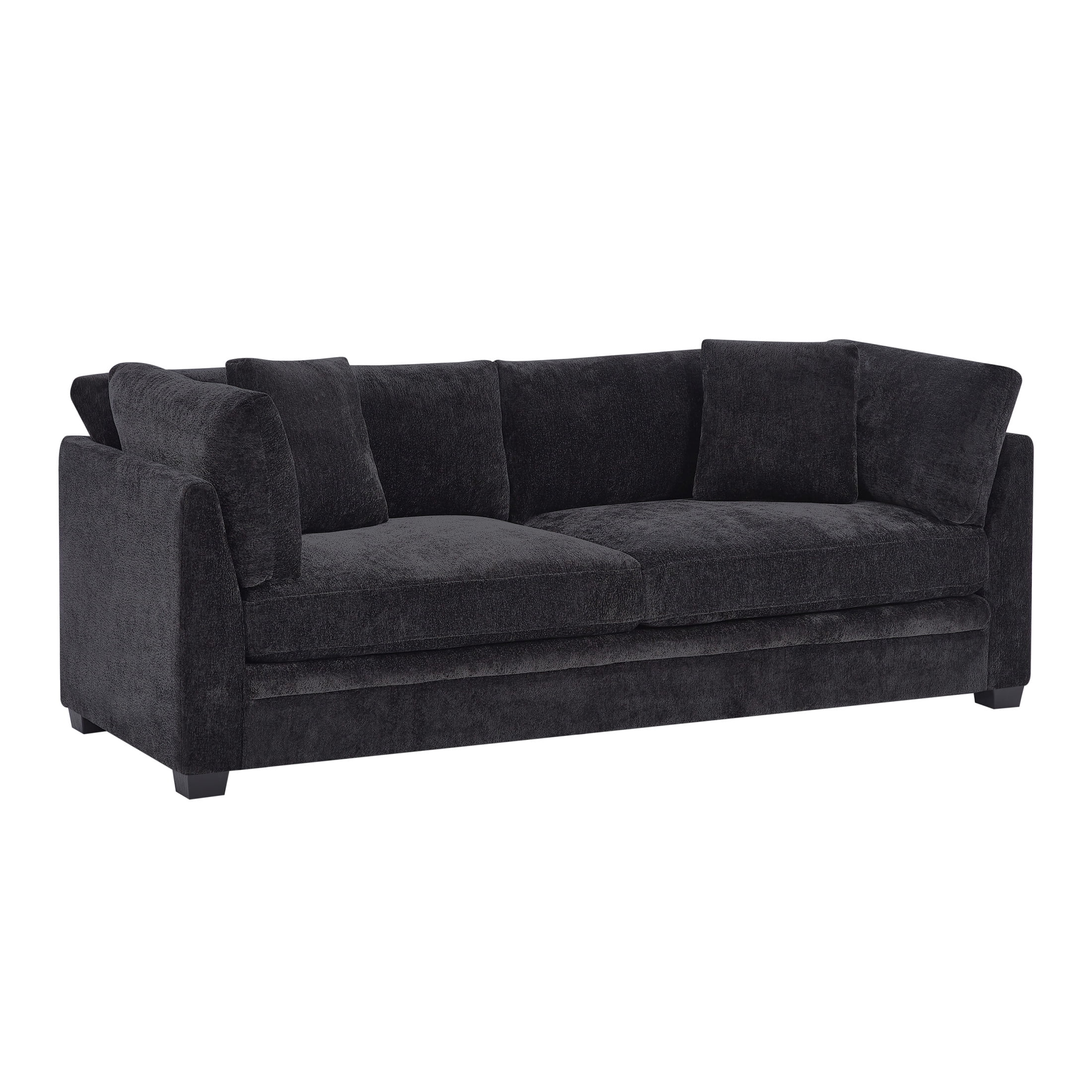 Christopher Knight Home 83.5" Modern 3-Seater Sofa with Flared Arms and Pillows, Chenille Upholstery, Black