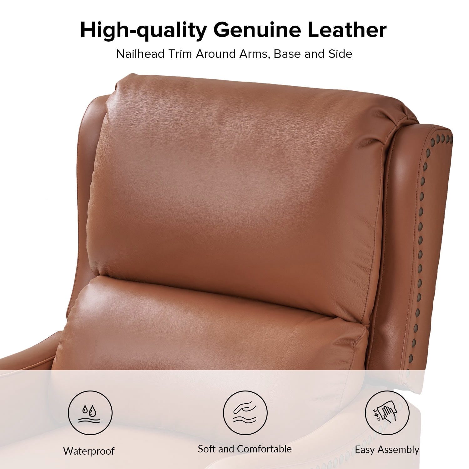 Leather Recliner Chair Set of 2 with Adjustable Backrest & Footrest for Bedroom, Brick