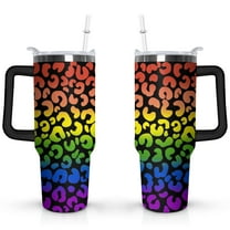 40oz Fashion Leopard Pattern Stainless Steel Flip Straw Tumbler Spill Proof Travel Cup Double Wall Vacuum Insulated Coffee Mug with Top Handle