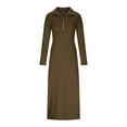 thumbnail image 3 of Half Zip Lapel Midi Dress for Women Elegant Long Sleeve Business Casual Office Party Pencil Dresses, 3 of 7