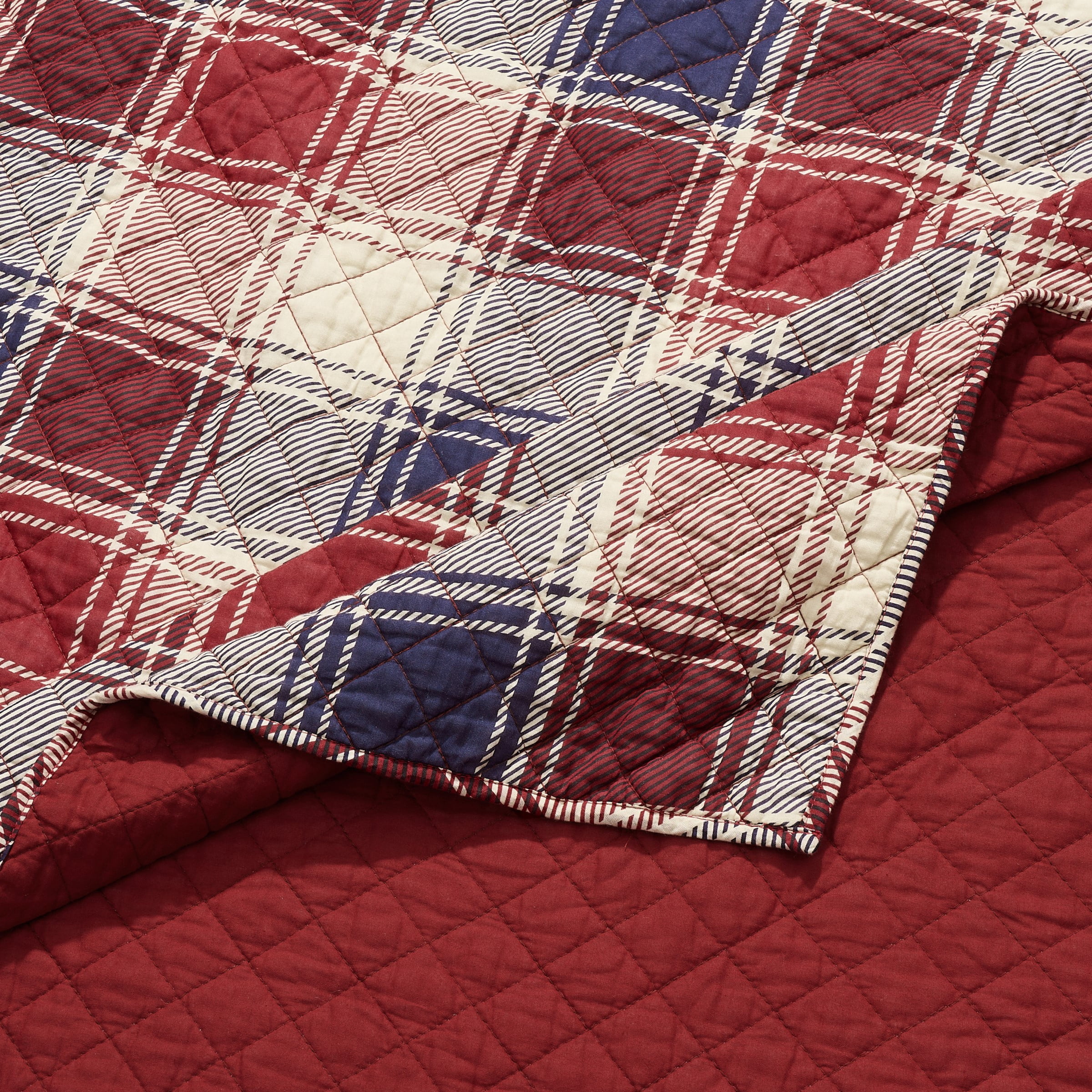 Greenland Home Nicholas Plaid Cotton Reversible Quilt Set, 3-Piece King, for Adults