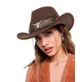 thumbnail image 1 of Sombrero vaquero de fieltro Fedora Western para mujer y hombre Brown Bawnhaw, 1 of 7