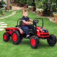 thumbnail image 4 of Luku 12V Kids Tractor with Trailer, Remote Control, Music, LED Lights, Electric Vehicle Toy, Red, 4 of 7