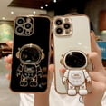 thumbnail image 4 of Compatible for iPhone 13 Pro Max 6.7 Inch 6D Plating Astronaut Hidden Stand Case, Cute Stand and Love-Heart Pattern Phone Case for Women Girls Men Soft TPU Shockproof Back Cover - Black, 4 of 11
