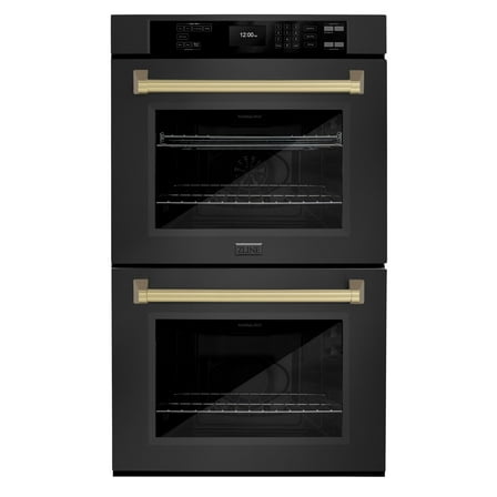 ZLINE 30 in. Autograph Edition Professional Convection Double Wall Oven with Air Fry and Self Clean in Black Stainless Steel with Champagne Bronze Handles (WADBZ-30-CB)