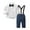 Navy Blue, variant on KYAIGUO Kids Baby Boys 2Pcs Formal Gentleman Suits,Kids Boy Wedding Guest Outfit Toddler Dress Short Shirt with Bowtie+Suspender Pants Dressy Set for 6M-12Years