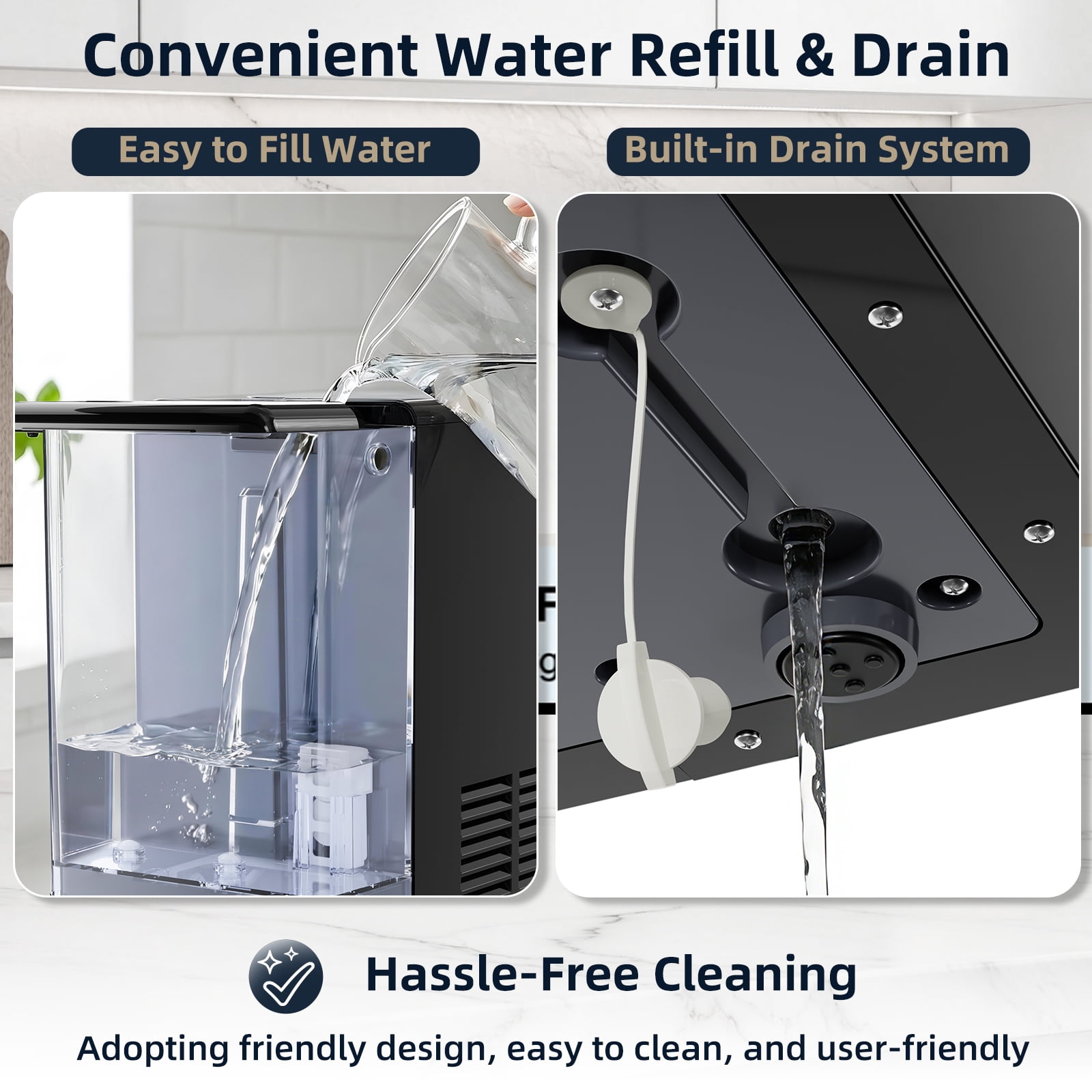 FREE VILLAGE 2-in-1 Ice Maker Machine with Water Dispenser, Countertop Tabletop Ice Maker with Large & Small Bullet Ice Sizes,26 lbs/24H Ice Ready in 6 Minutes,3.5L Removable Water Tank,Water Cooler