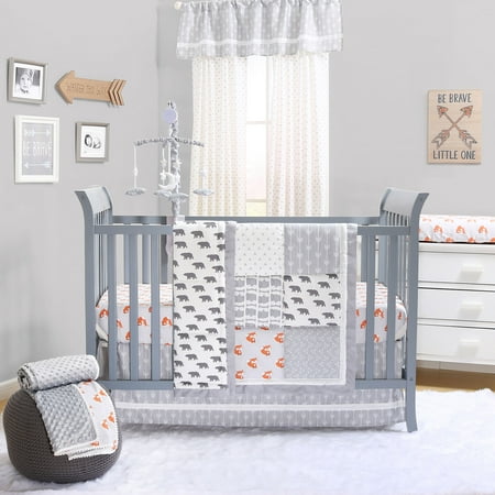 Grey And Orange Woodland Friends 3 Piece Crib Bedding Set By The