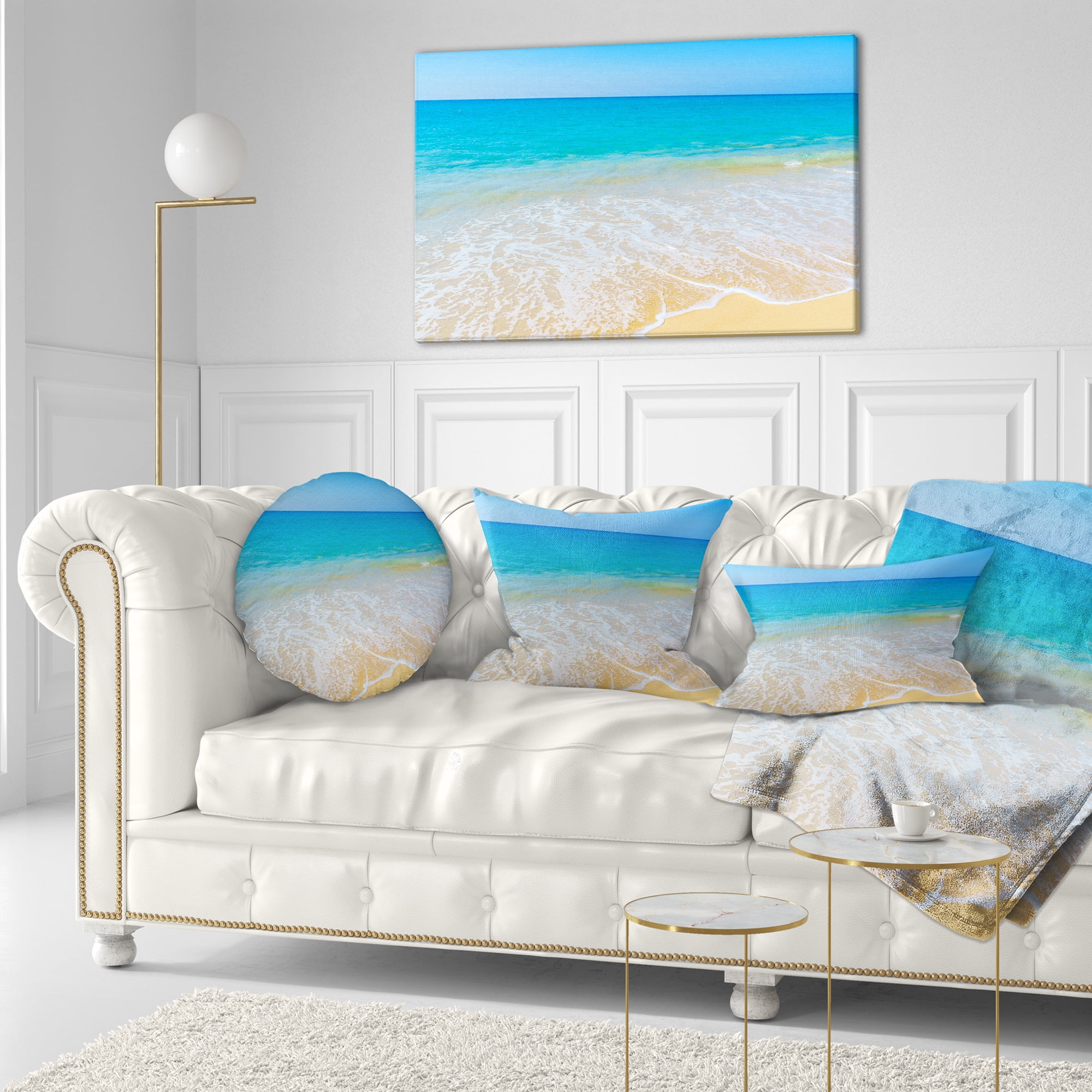 Designart Calm Blue Sea Waves - Seascape Throw Pillow - 12x20