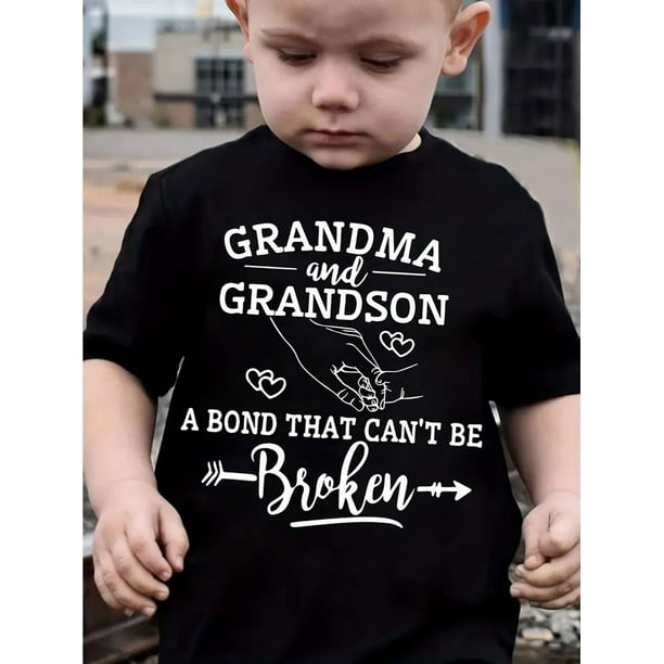 Boy'S Cotton T-Shirt, GRANDMA AND Grandson...Print, Comfortable And Casual Round Neck, Short Sleeved