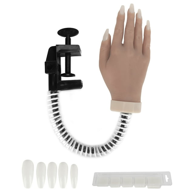Maniquí de mano de silicona flexible para práctica de uñas, puntas de uñas postizas para salón de uñas #01