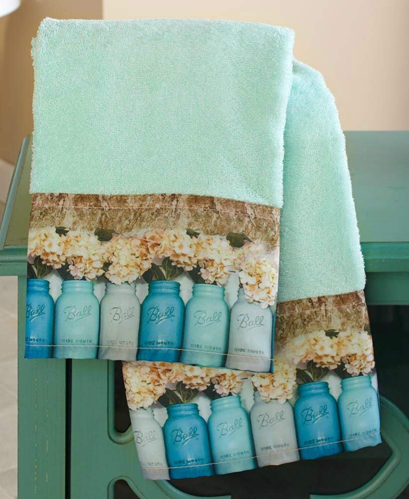 Ltd 18 Pieces Mason Jar Floral Bathroom Accessory Set Decor Blue Gift Idea Bath Decoration Retro Appeal Bathroom Accessory Sets