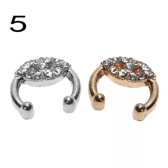 HOOUN Fake Unisex Septum Clicker Nose Ring Non Piercing Hanger Clip On Jewelry 1X S:yy-Silver5 #47-1pc