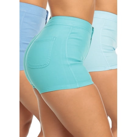 Henderson Womens Shorty - SUPER MEGA DEAL! SALE SALE SALE! Sexy Womens Juniors Casual Party High Waist One Button Slim Fit Stretchy Shorty Shorts (3 PACK G23) PackBlueShorts
