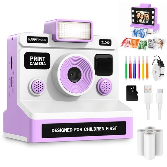 BEBANG Instant Print Camera for Kids, 2.8" Large Screen Kids Instant Cameras, Christmas Birthday Gifts for Girls Boys, Portable Toddler Toy, Purple