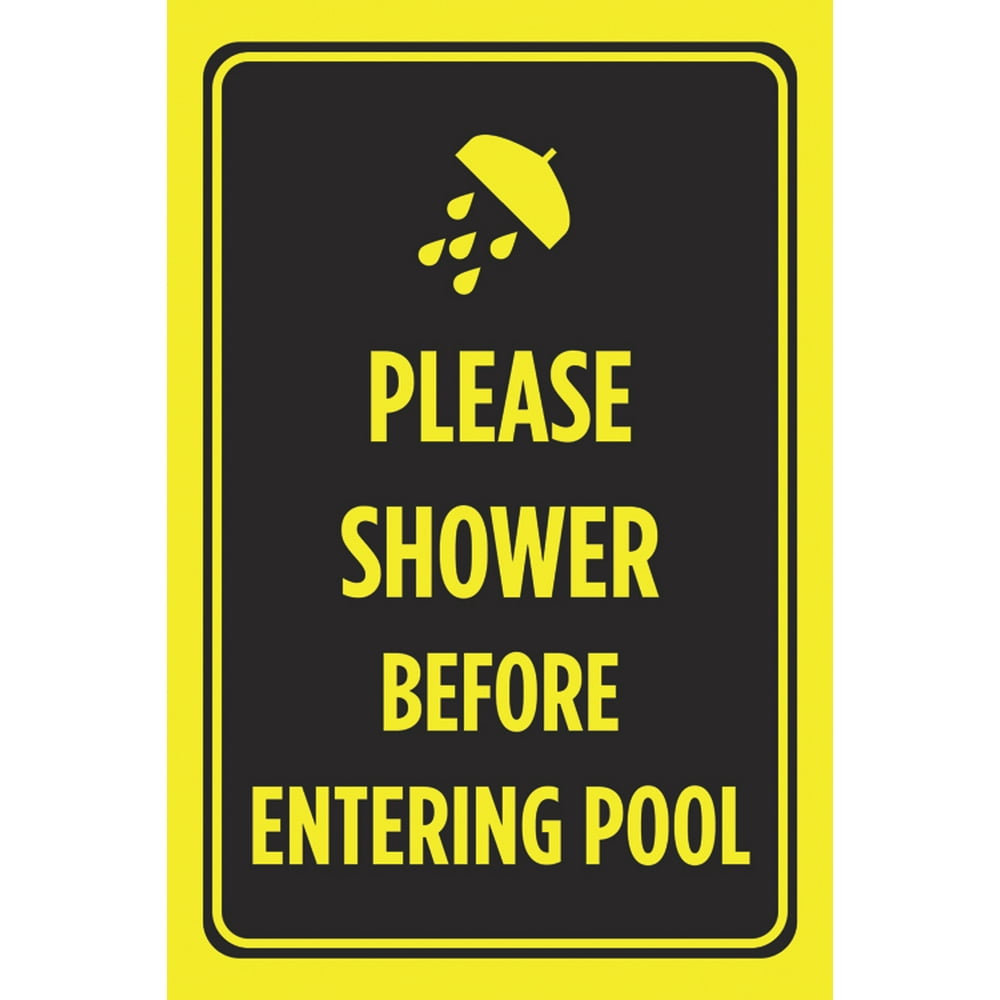 Please Shower Before Entering Pool Black Yellow Print Swim Rules Poster