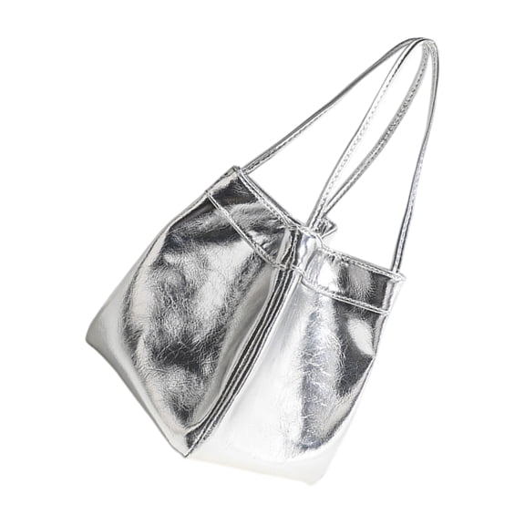 Modern Metallic Bucket Handbag Top Handle Large Capacity Casual Women's Purse