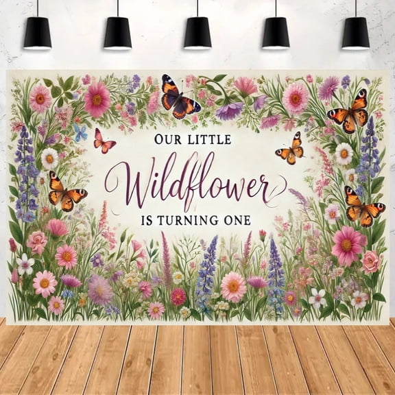 Wildflower 1st Birthday Backdrop Our Little Wildflower is Turning One Photography Background Wildflower Butterfly First Birthday Party Decorations Banner Supplies Photo Booth Props