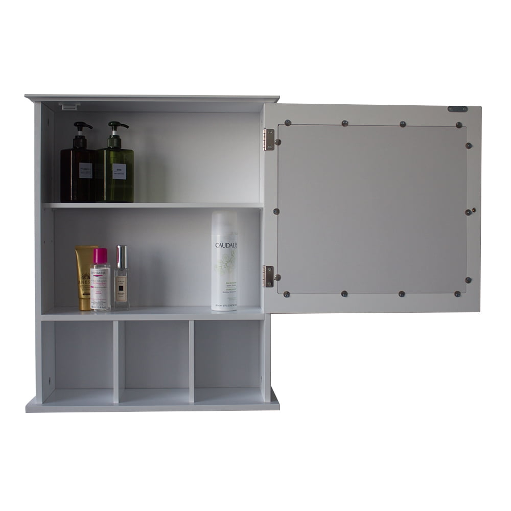 Lowestbest Single Door Bathroom Cabinet, Wall Cabinet with 3 Compartment Storage, White