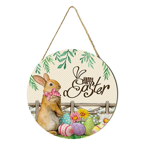 veasfak Easter Bunny Door Sign Easter Decor Rustic Round Wood Sign Plaque Wall Art Decor