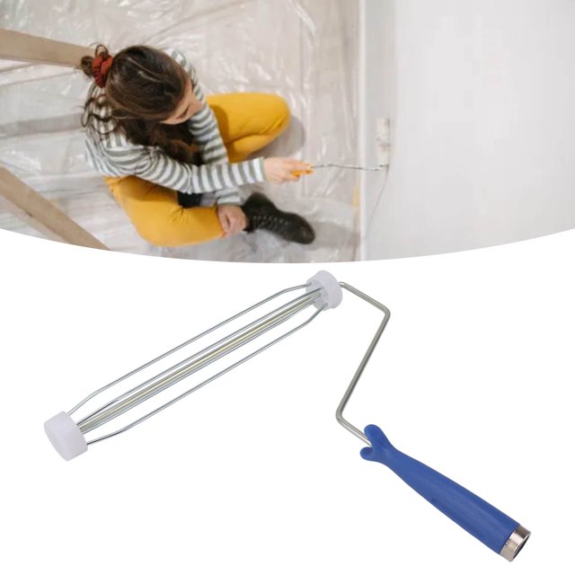 Paint Roller Frame, Stainless Steel High Strength Thumb Groove Molding Easy Grip Paint Roller Handle Easy To Clean Wire Roller Frame For Paint Application, Dust Stick