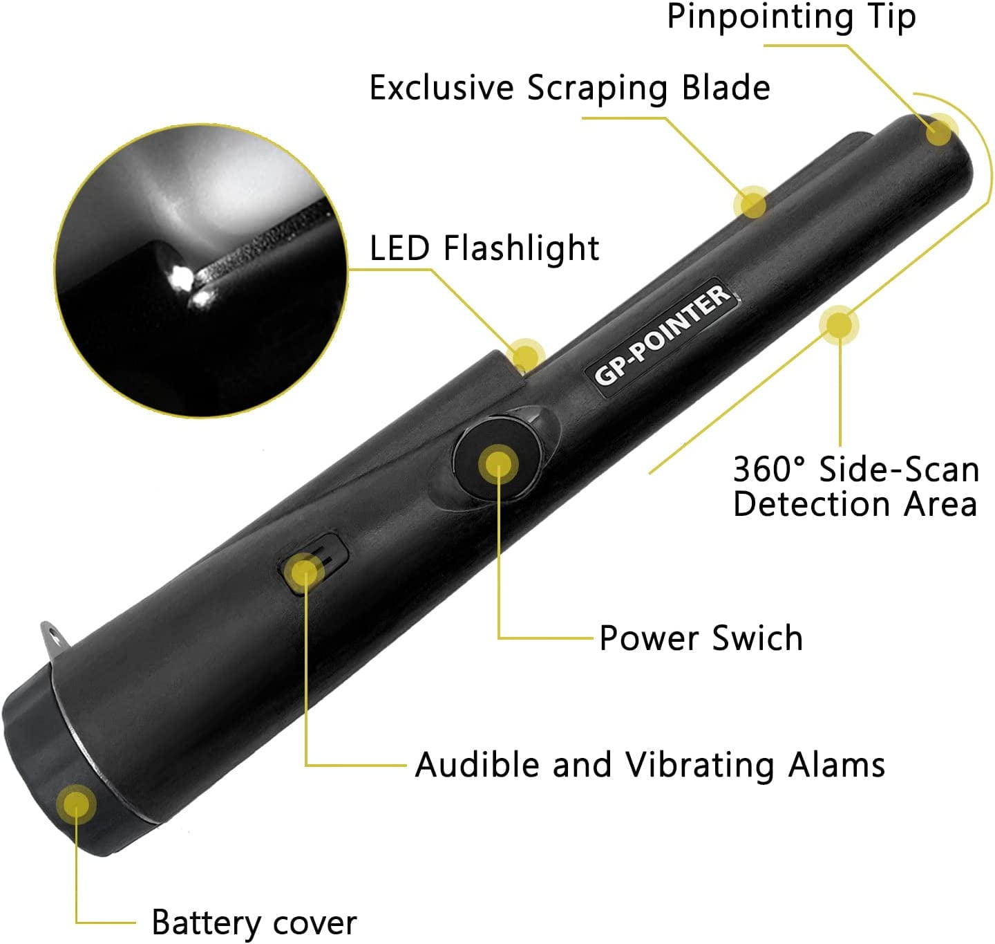 LYFJXX Black Automatic 9 Volt Battery Powered Handheld GP Pointer Metal Detector