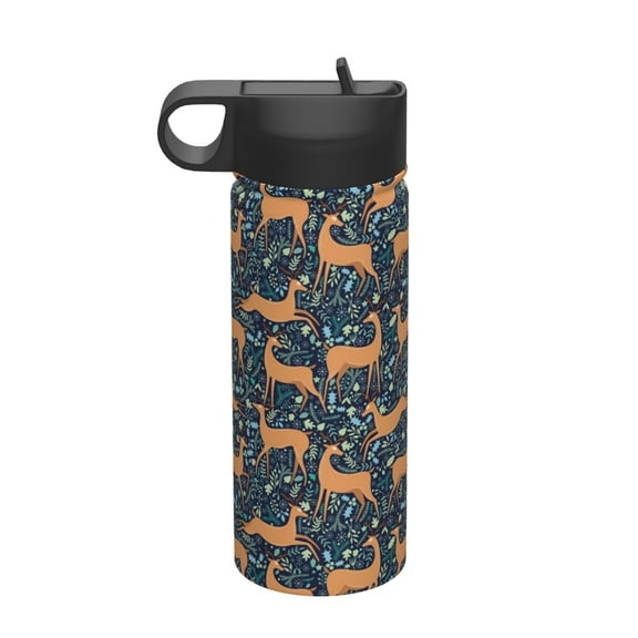 Yiaed Reindeer Print Water Bottle with Straw Lid, Stainless Steel Double Wall Insulated Water Bottle | Leak-Proof and Spill-Proof Water Bottle