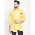 thumbnail image 1 of eloria Indian Traditional Men's Yellow Solid Thread Work Kurta, 1 of 7