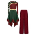thumbnail image 3 of Haitryli Praise Dance Dress for Girls Printed Overlay Tunic with Wide-leg Pants Worship Liturgical Lyrical Dancewear Burgundy Army Green 8, 3 of 5