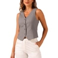 thumbnail image 1 of Chaleco sin mangas de botón y cuello en V para mujer INSPIRE CHIC, color gris oscuro, talla L, 1 of 6