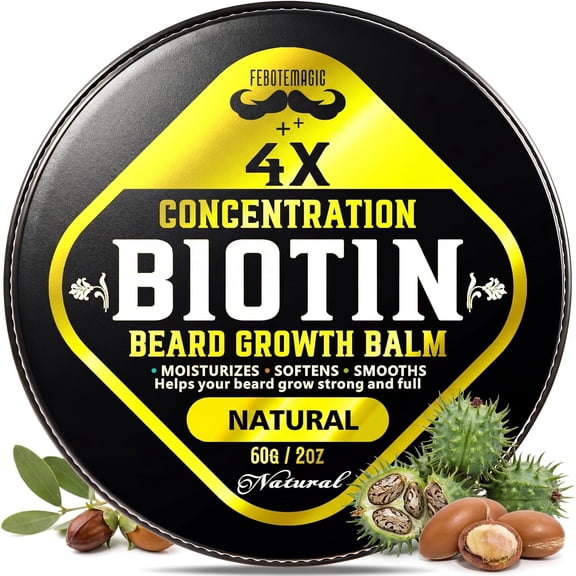 Biotin Beard Balm for Men, 2 oz – Thicker & Fuller Beard Look, Softening, Moisturizing & Anti-Itch, Non-Greasy – Unscented, Gift-Ready
