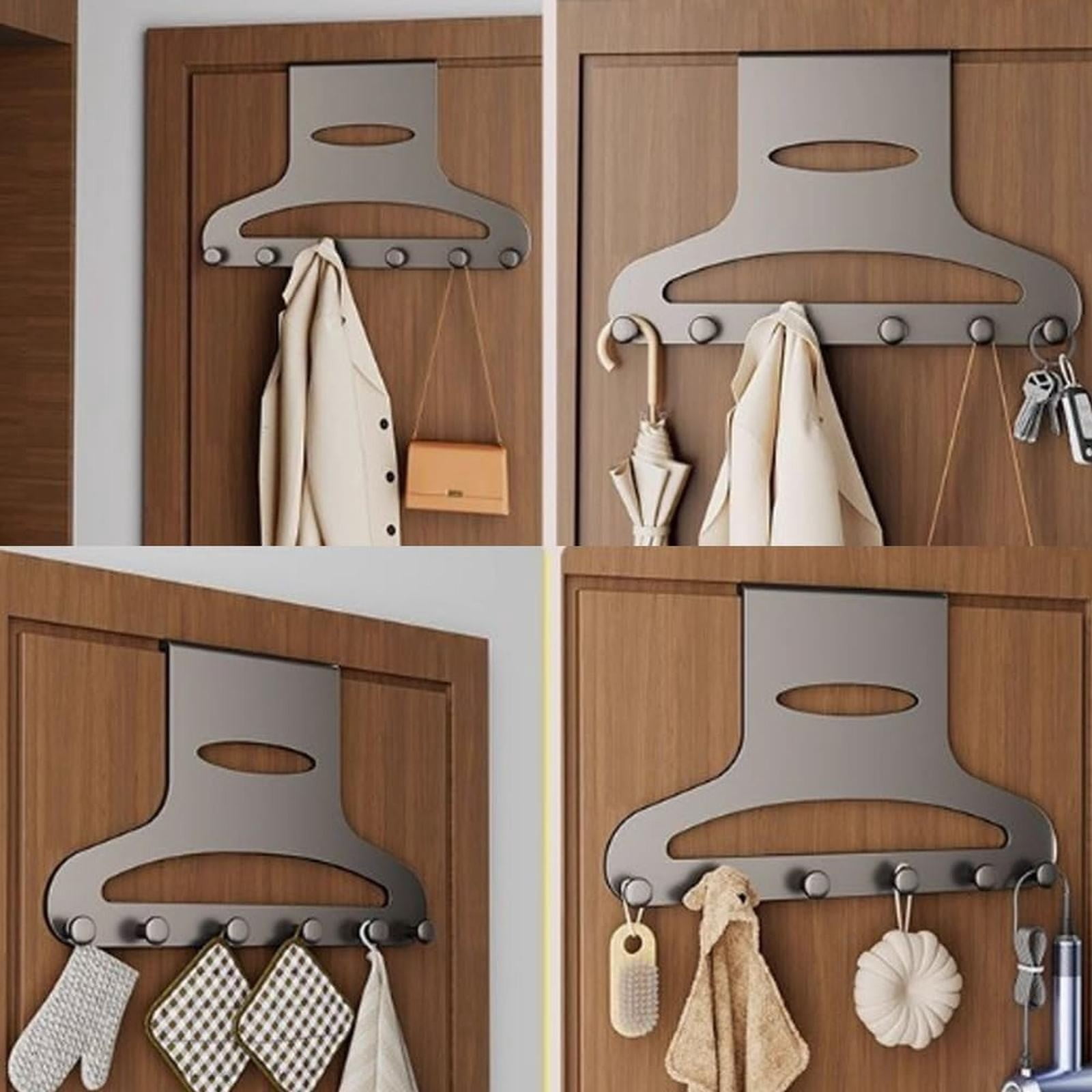 Over-the-Door Hanger Organizer,No-Drill Over-the-Door Hanger Rack, Durable Space-Saving Over Door Hooks for Bedroom Kitchen Bathroom for Hanging Coat Hat Scarf Towels Brushes, 1Pc(Silver1,16.5x10.6")
