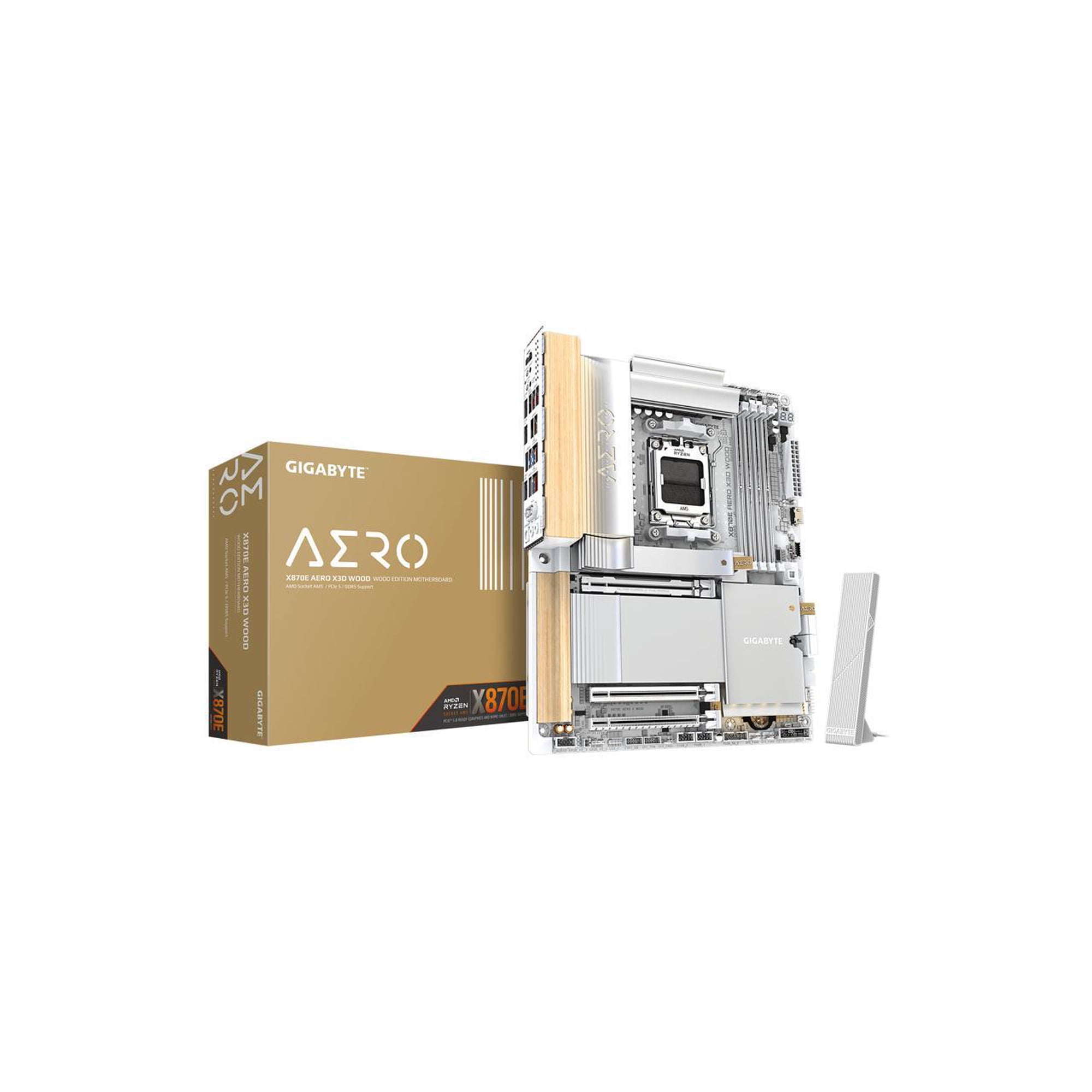 GIGABYTE X870E AERO X3D WOOD AMD AM5 LGA 1718 Motherboard, ATX, Supports AMD Ryzen 9000/8000/7000 Series Processors, DDR5, 16+2+2 Total Power Phase, 4x M.2, PCIe 5.0, USB4 Type-C, WIFI7, Dual 5 GbE L