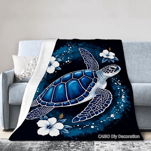 Joocar Sea Turtle Floral Design Fleece Throw Blanket For Winter Gift Home Sofa Bed Decoration 40x50 inch