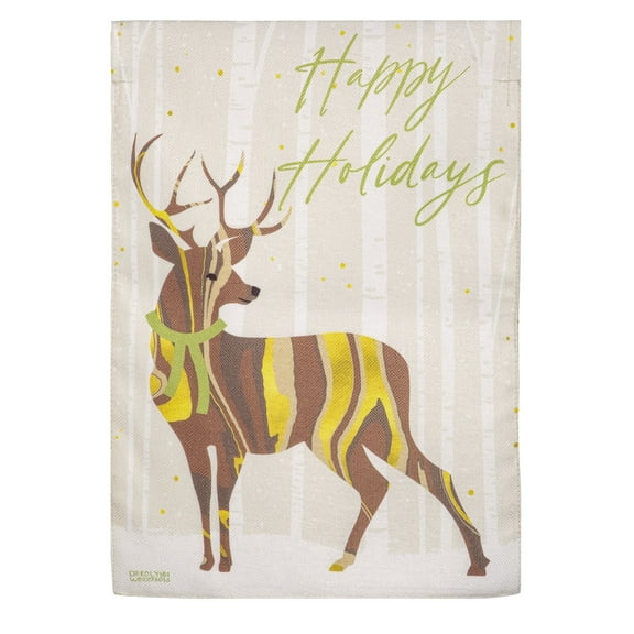 Evergreen Happy Holidays Deer Burlap Garden Flag 12 x 18 Inches Indoor Outdoor Decor