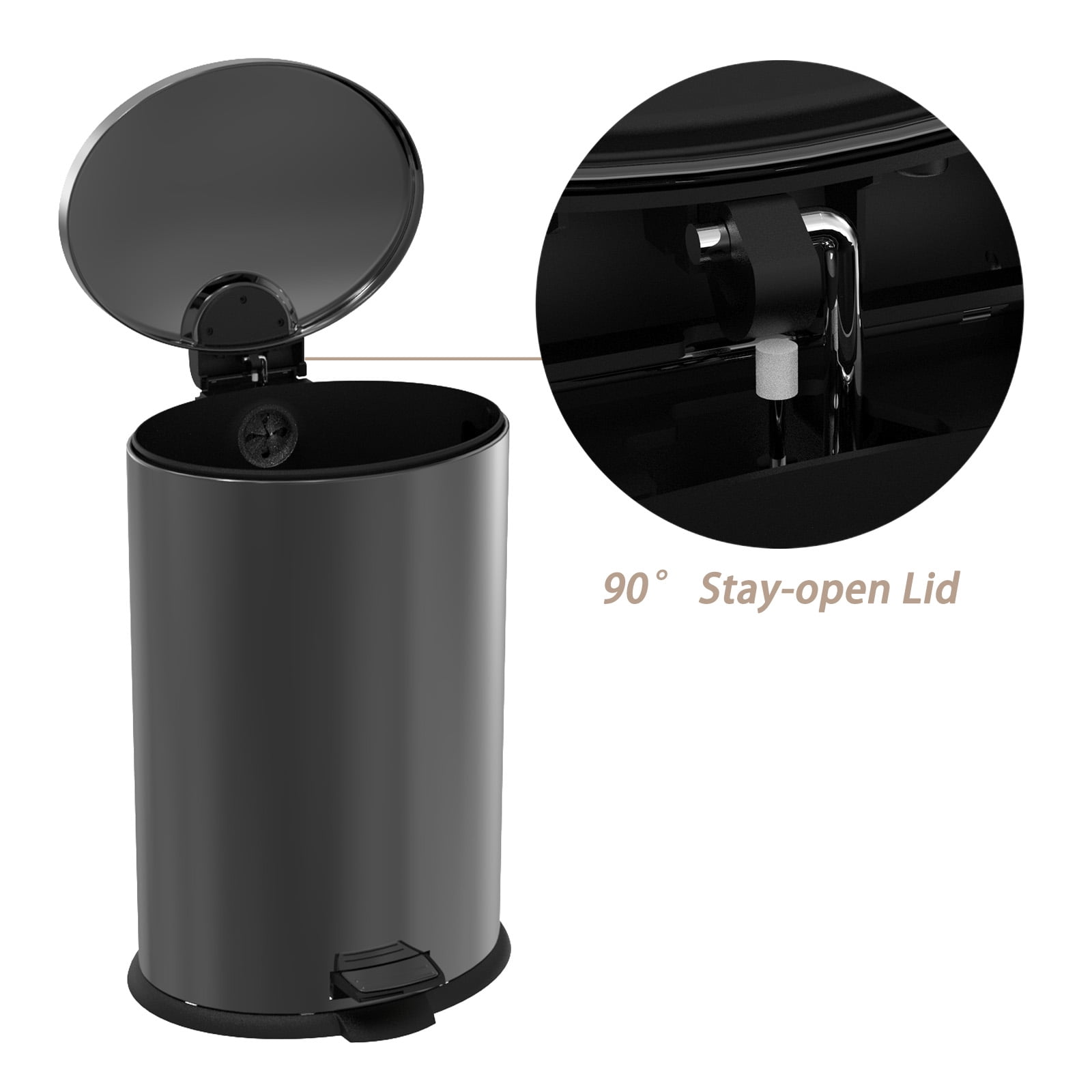 Koomade Stainless Steel Kitchen Trash Can 10.5 Gal, Soft Close Step Garbage Bin with Lid, Black