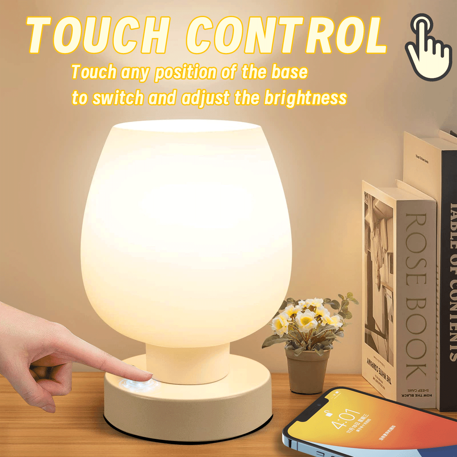 Touch Bedside Lamps with USB Ports, 3 Way Dimmable Small Nightstand Lamp for Bedroom, Living Room, Kids Room, Office Desk (E26 Bulb Included)