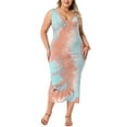 thumbnail image 1 of Vestido de verano sin mangas para mujer de talla grande Agnes Orinda, con diseño de teñido anudado, abertura lateral, escote en V, casual, midi, en colores rosa y azul, talla 2X, 1 of 5
