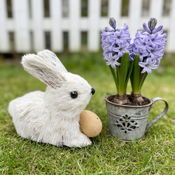 Adornos de Pascua, figuras de conejo de Pascua, estatuas de paja para decoración de jardín y hogar, adorno de mesa de primavera con zanahoria, artesanía natural para celebraciones festivas, adorno de