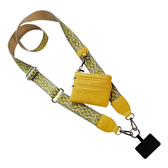 Clip and Go Phone Strap with Zipper Pouch,Crossbody Adjustable Chain Lanyard with PU Leather Wallet for All Phones