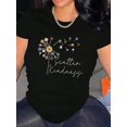 thumbnail image 1 of Women's Casual Crew Neck T-Shirt with Dandelion Floral Print, Polyester 95% Spandex 5% Knit Fabric, Medium Stretch, All Season Fashion Top, 1 of 6