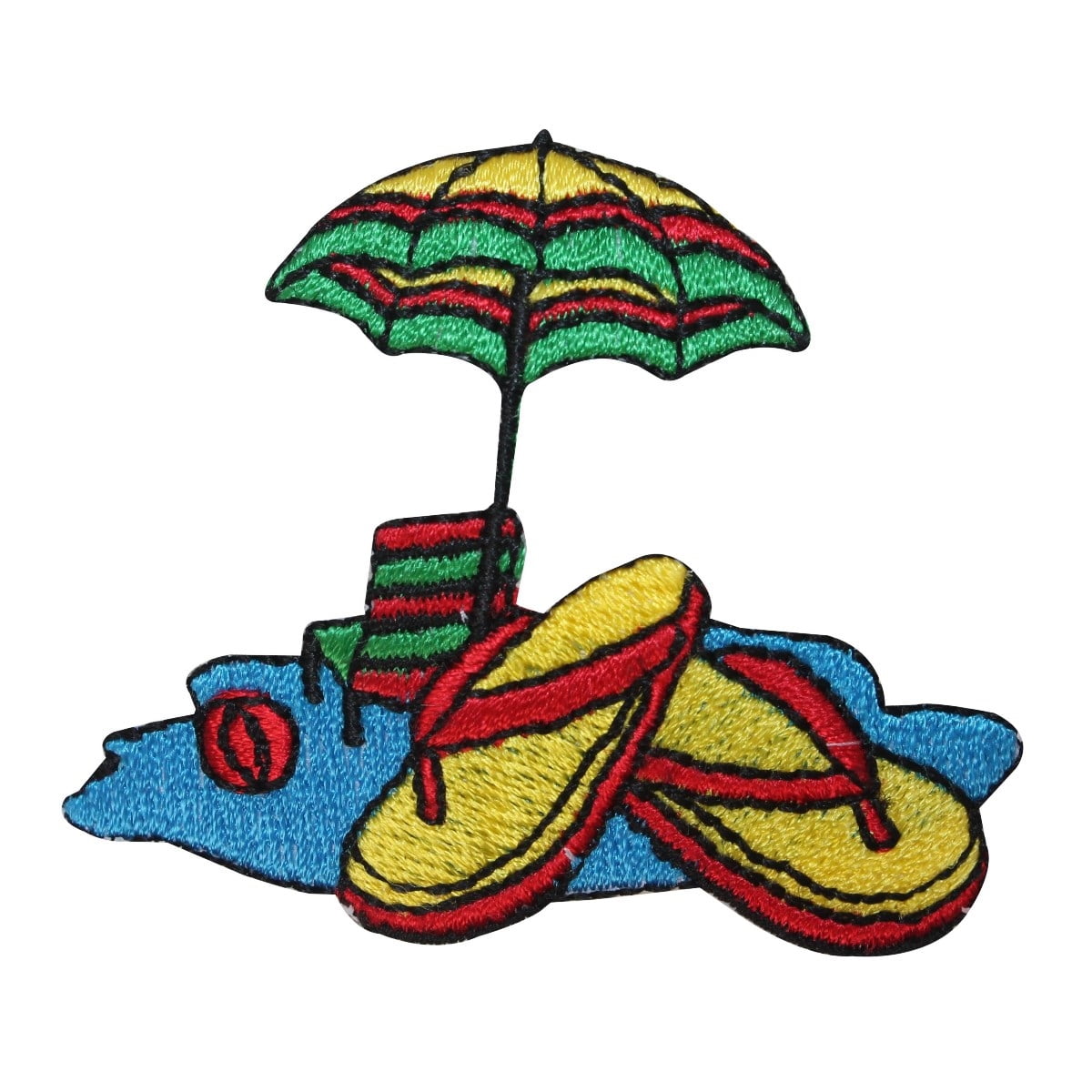 ID 1798 Beach Scene Patch Umbrella Flip Flop Craft Embroidered Iron On