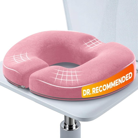 Almohadilla para asiento en forma de dona Benazcap con espuma viscoelástica para alivio del dolor - Rosa