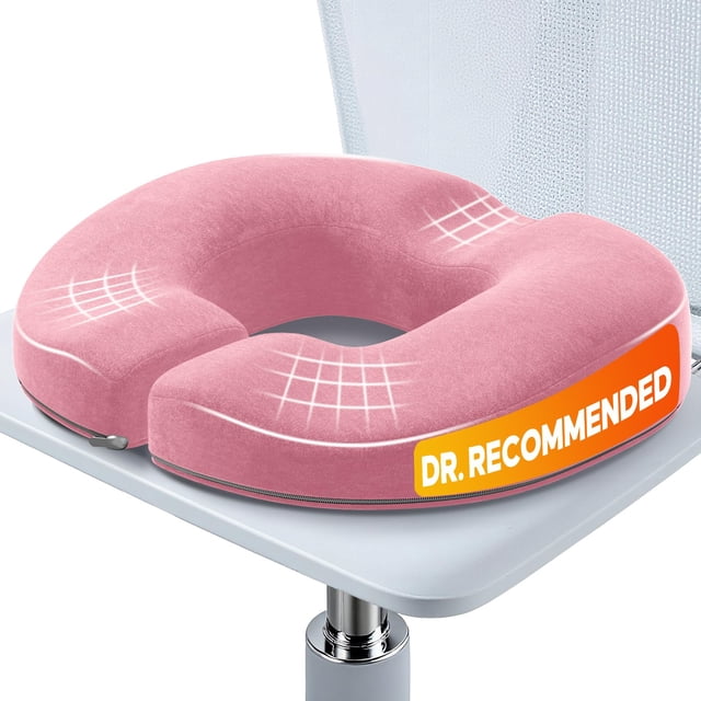 Almohadilla para asiento en forma de dona Benazcap con espuma viscoelástica para alivio del dolor - Rosa
