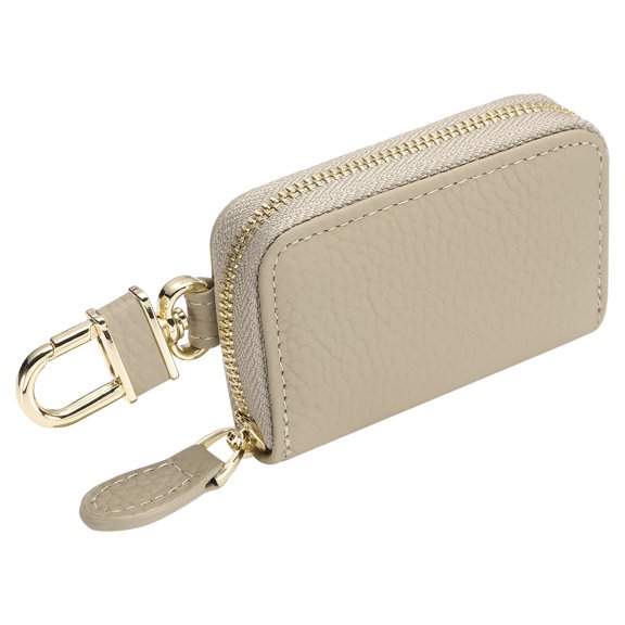 Genuine Leather Car Key Fob Case, Universal Car Key Fob Holder, Zipper Key Case Bag, Light Brown