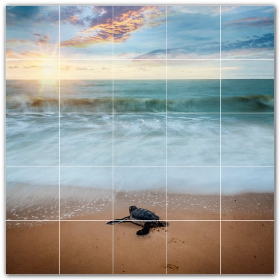 Picture-Tiles.com: Turtle Ceramic Tile Wall Mural WAL501065-55S. 21.25"W x 21.25"H using (25) 4.25" x 4.25" Ceramic Tiles-Satin Finish